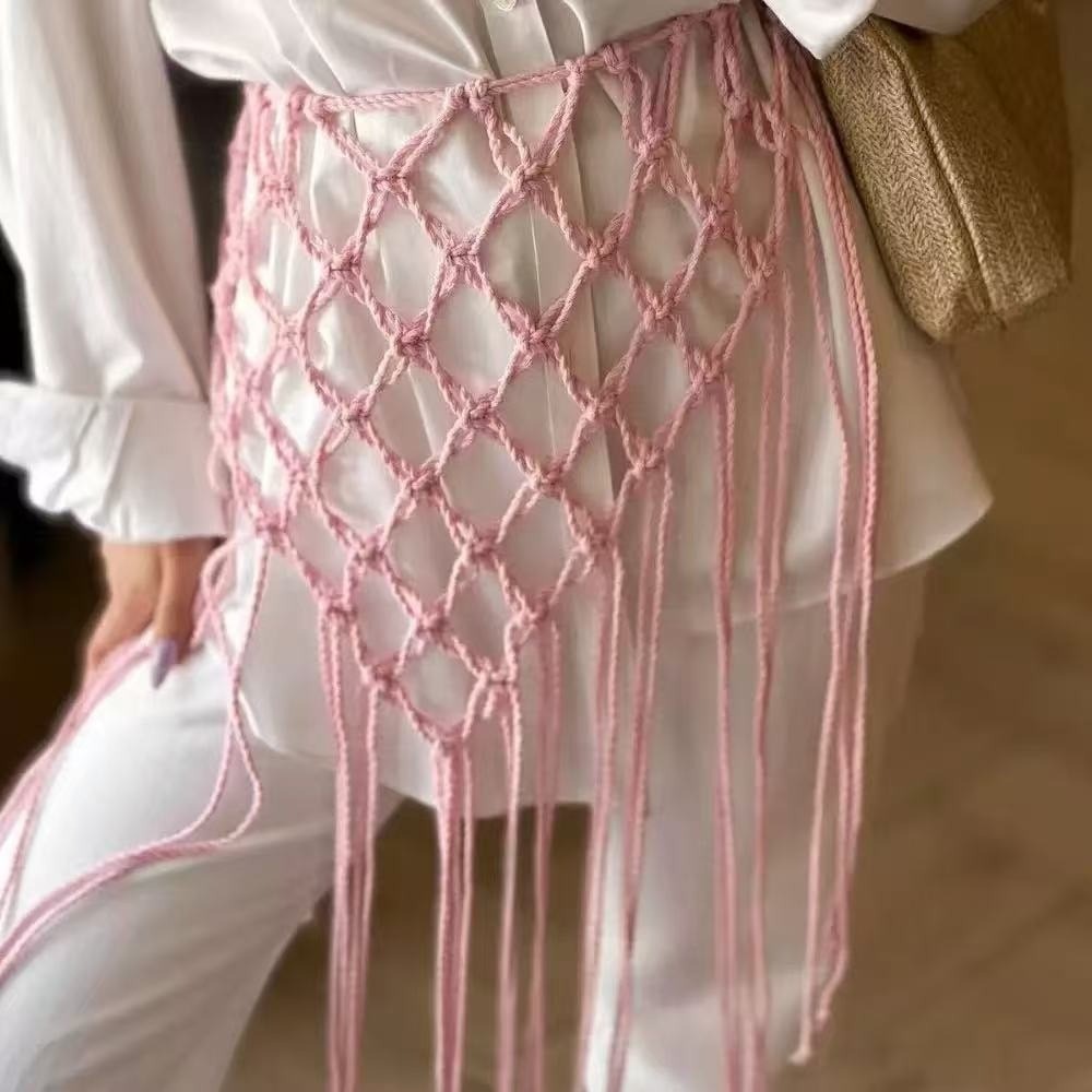 Ethnic Boho Fashion - Fashion Bohemian Netted Fringe Waistband Decorative